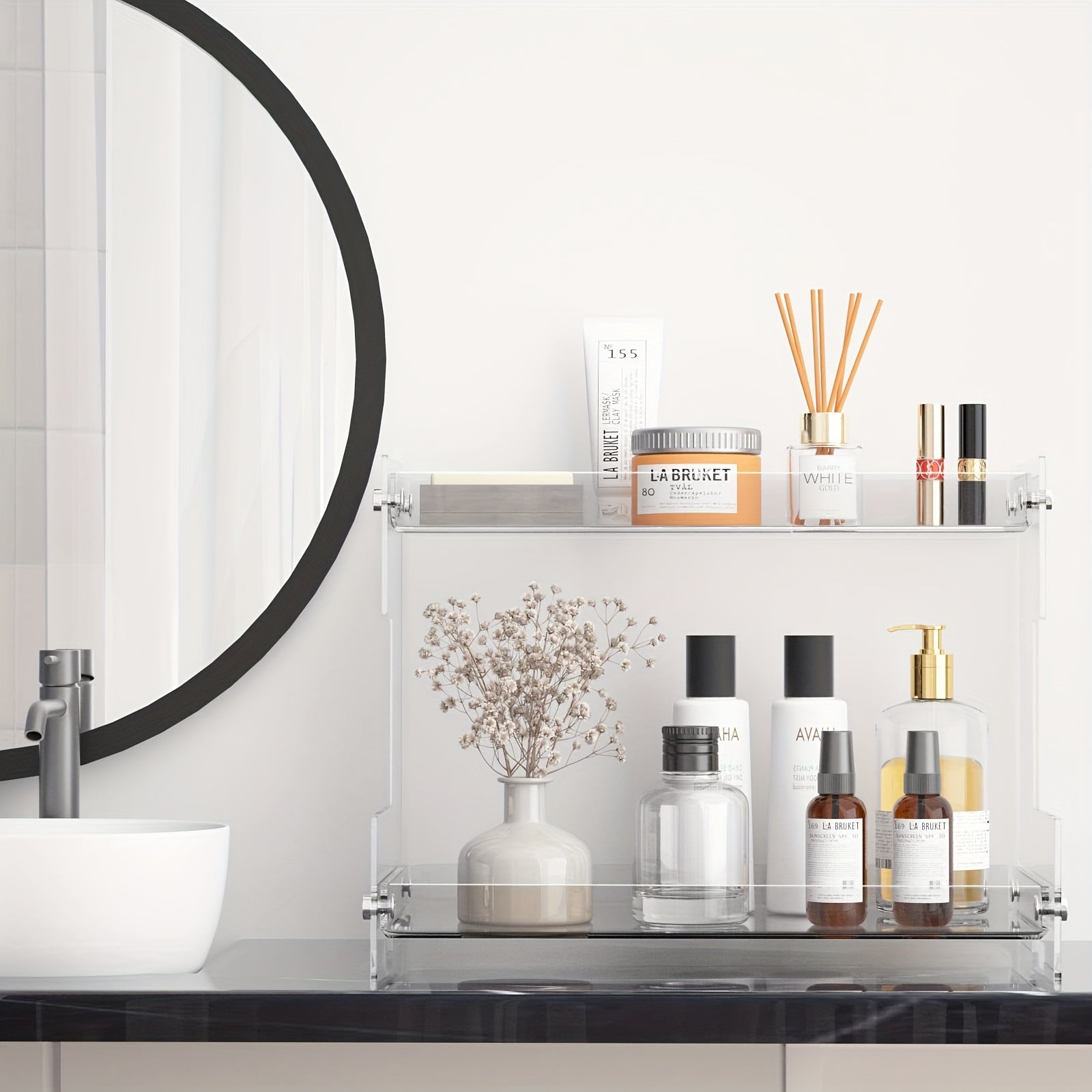 2 Tier Acrylic Bathroom Organizer Countertop Makeup Vanity Perfume Spice Rack