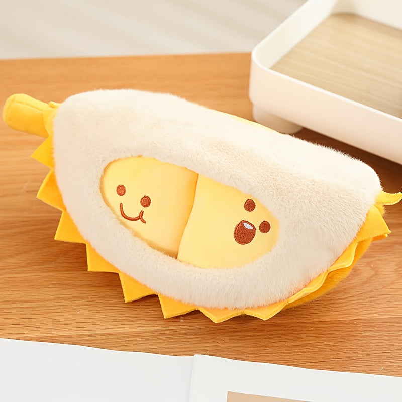 Durian Plush Toy Soft Fluffy Animal Expressive Eyes Beige Yellow