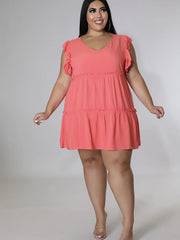  Women's Solid Butterfly Sleeve Smock Mini Dress