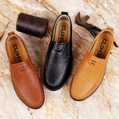 CLOHOO Two layer Cowhide Rubber Sole Hollow Loafers Shoes