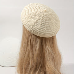 Striped Knitted Beret Solid Painter Cap Classic Octagonal Hat