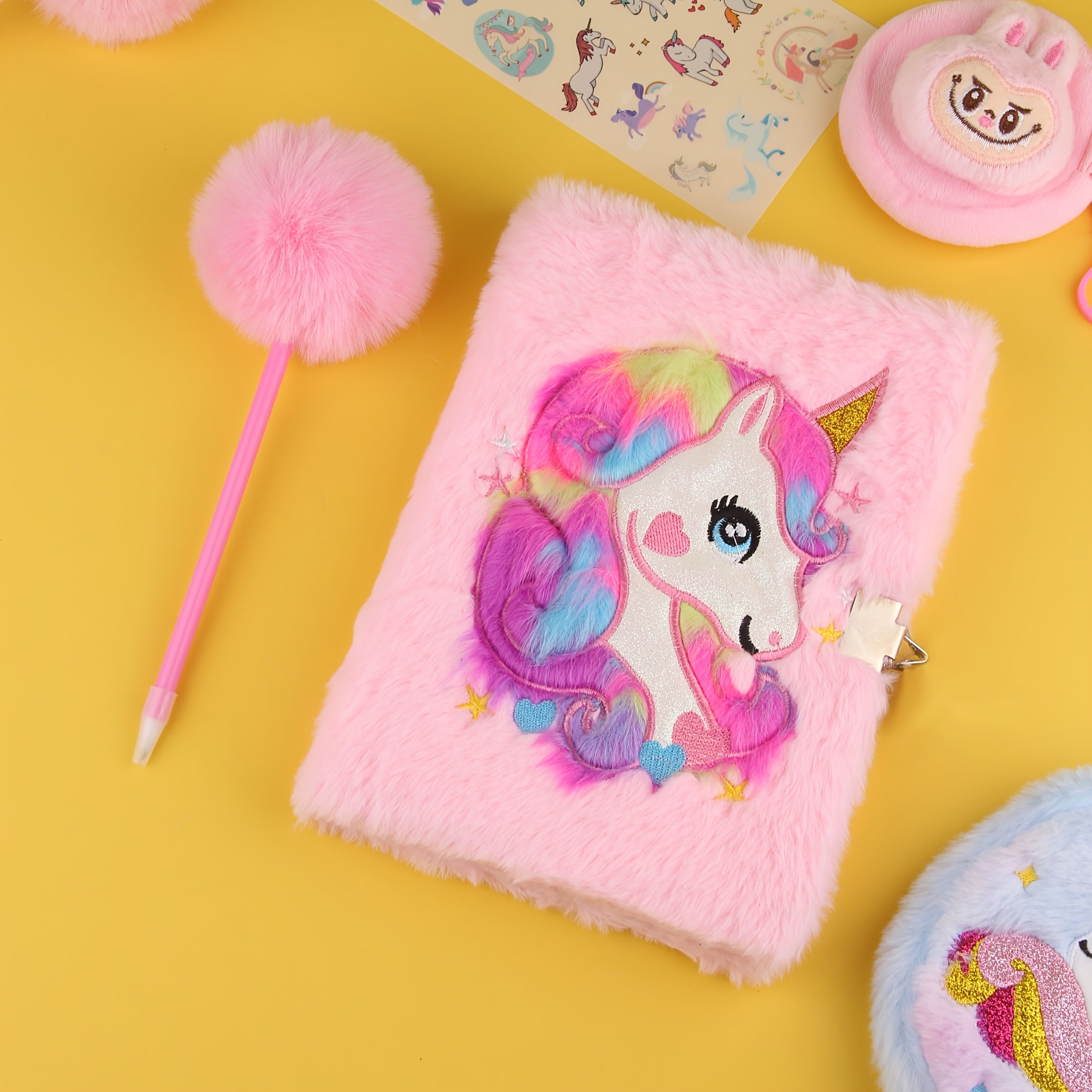 Cartoon Plush Notebook Pink Fantasy Purple 80 Sheets