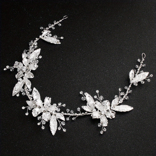 Bridal Headband Leaf Flower Rhinestone Wedding Headwear for Women