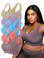 5 Pack Plus Size Casual Bras Set Solid Seamless Wireless Supporting