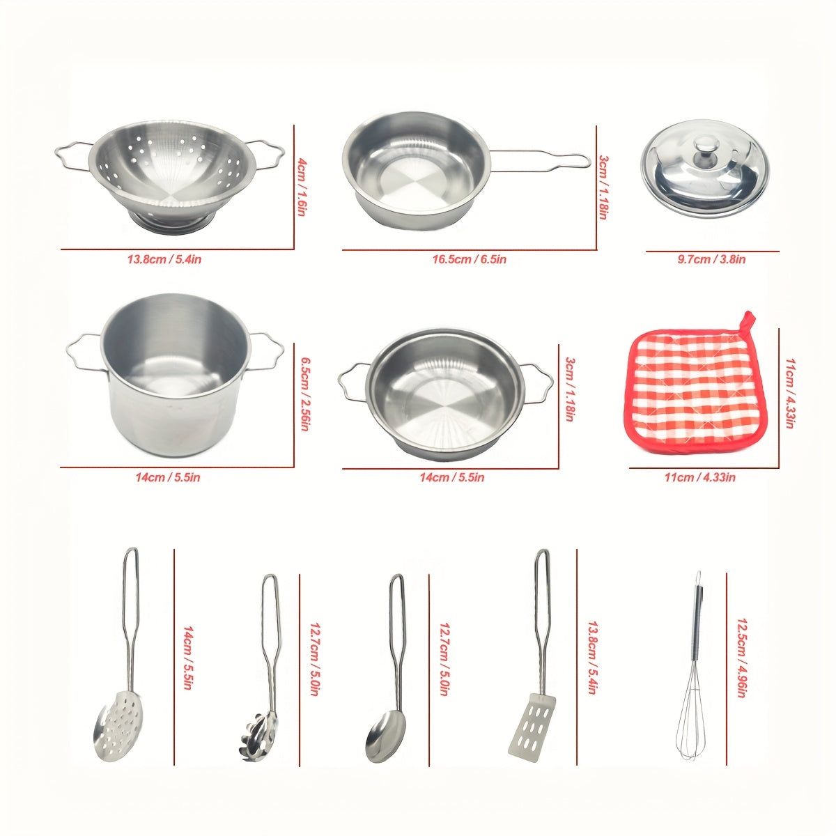 Kids Stainless Steel Pretend Kitchen Set with Cooking Utensils
