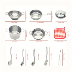 Kids Stainless Steel Pretend Kitchen Set with Cooking Utensils