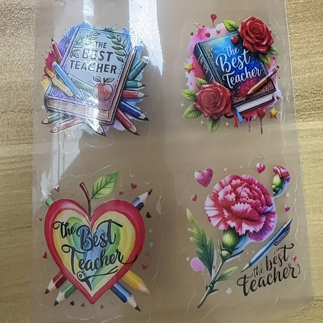 12pcs Teacher Themed Mug Stickers UV DTF High Adhesion Waterproof Decals