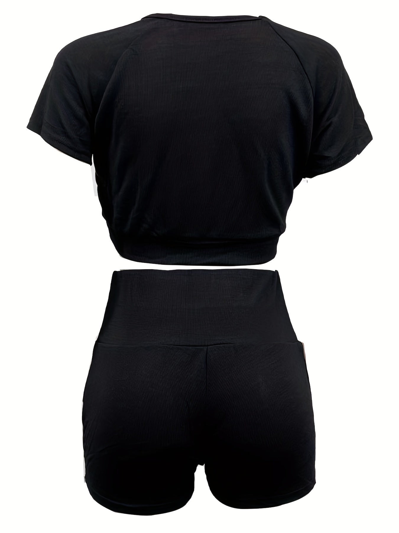 Sporty Solid Two piece Set Short Sleeve Crop Top & Skinny Shorts