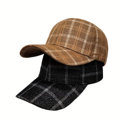 Vintage Plaid Casual Baseball Cap Sunscreen Cotton Blend Dad Hat Lightweight