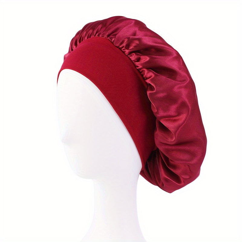 Wide Elastic Band Satin Sleep Bonnet Soft Night Sleeping Cap