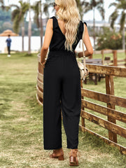 Tie Waist Wide Leg Jumpsuit Casual Sleeveless Jumpsuit