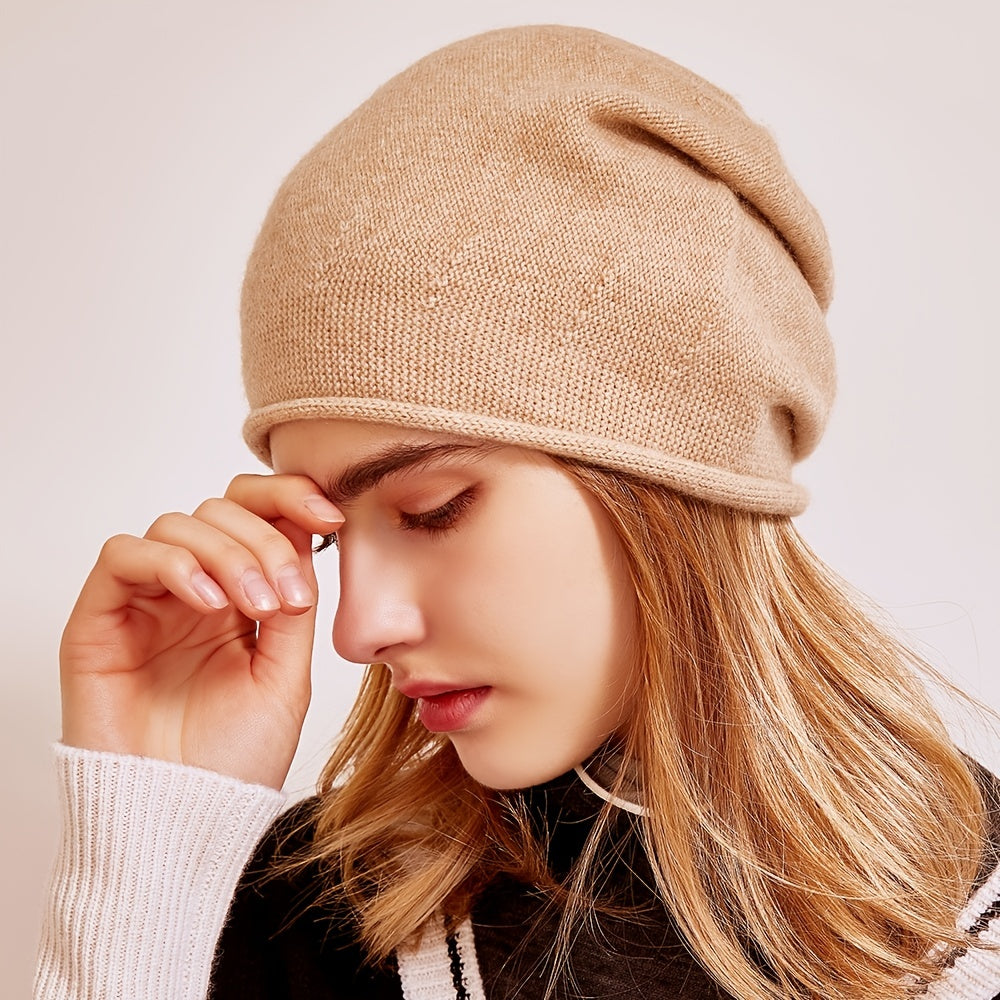 100% Cashmere Beanie Winter Hats Solid Knit Unisex Hat