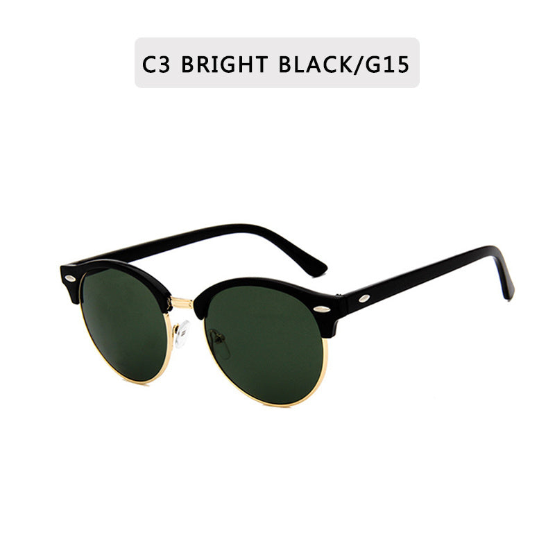 Half Rimless Metal Frame Sunglasses Classic Round Shades Eyeglasses