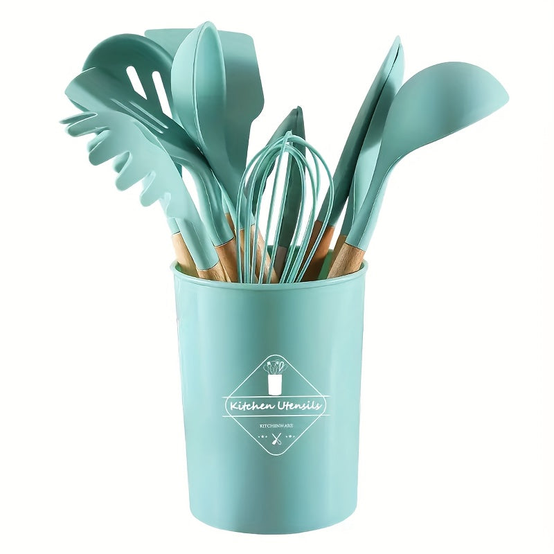 12pcs Kitchen Utensils & Organizer Bucket Silicone Cooking Tools