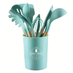 12pcs Kitchen Utensils & Organizer Bucket Silicone Cooking Tools