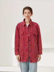 Vintage Solid Button Front Jacket Women's Outerwear