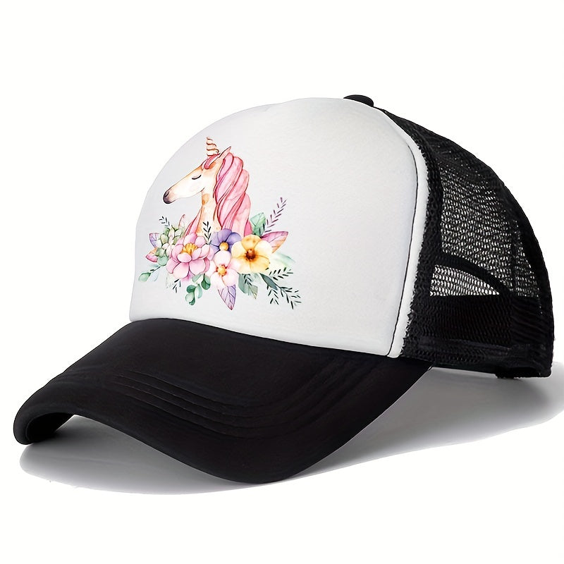 Unicorn Printed Baseball Cap Mesh Sun Hat Lightweight Trucker Hats Women