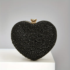 Red Crystal Clutch Wallet Heart Shape Gemstone Party Shoulder Bag