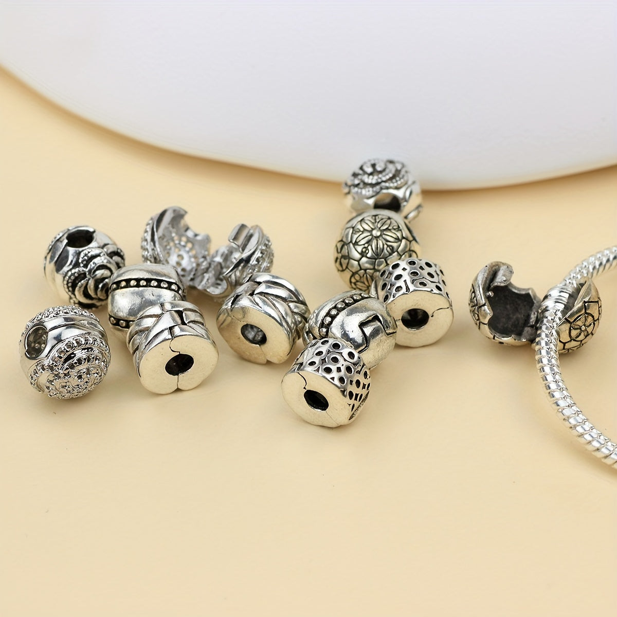 European Silver Plated Safety Bead Clip Stopper Charm Bracelet DIY Jewelry