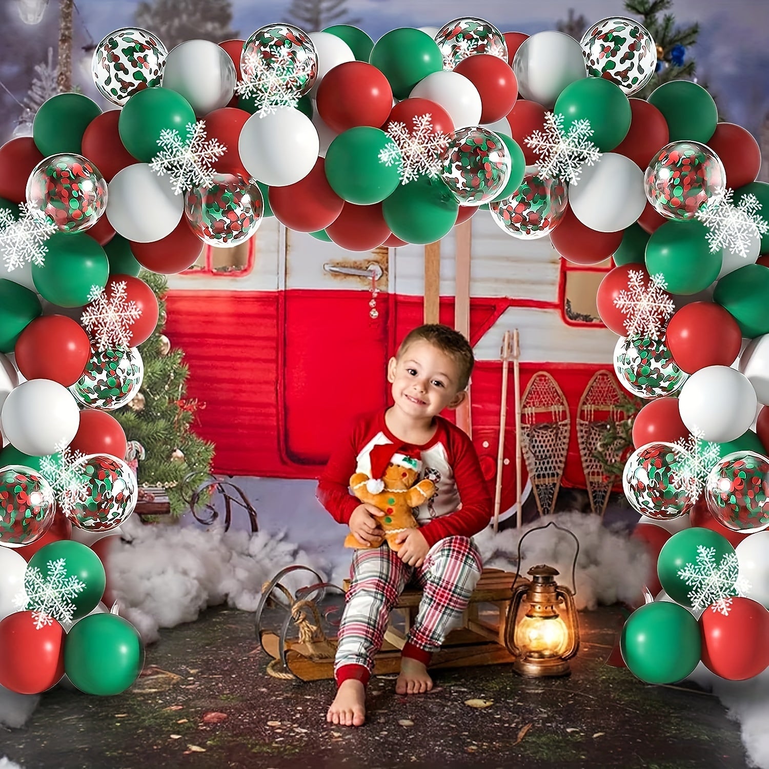 Christmas Balloons Arch Garland Kit - Red Green Confetti Balloons