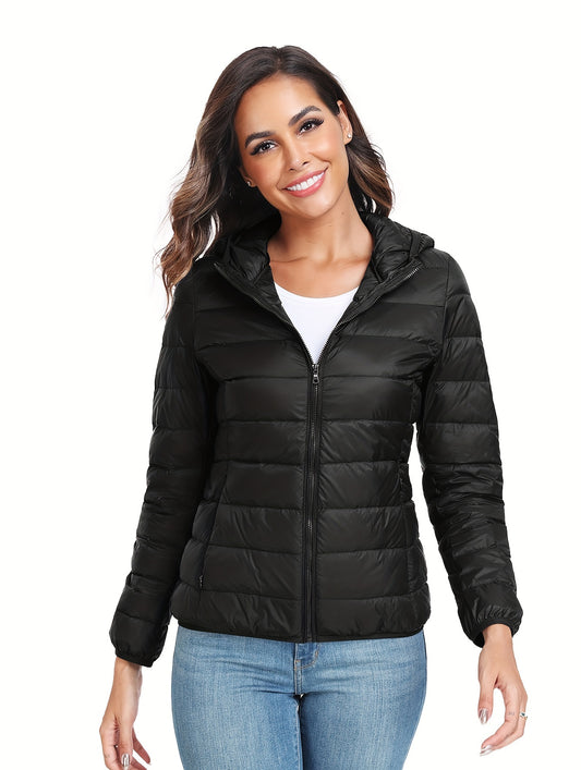 Women's Sports Hooded Puffer Jacket Solid Causal Down Long Sleeve