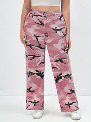 Women's Plus Camo Print Button Fly High Rise Cargo Jeans