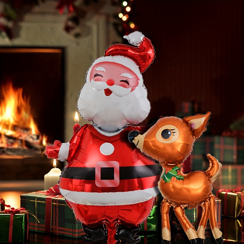 2pcs Santa Claus Reindeer Christmas Balloon Set with Ribbon and Straw