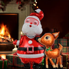 2pcs Santa Claus Reindeer Christmas Balloon Set with Ribbon and Straw
