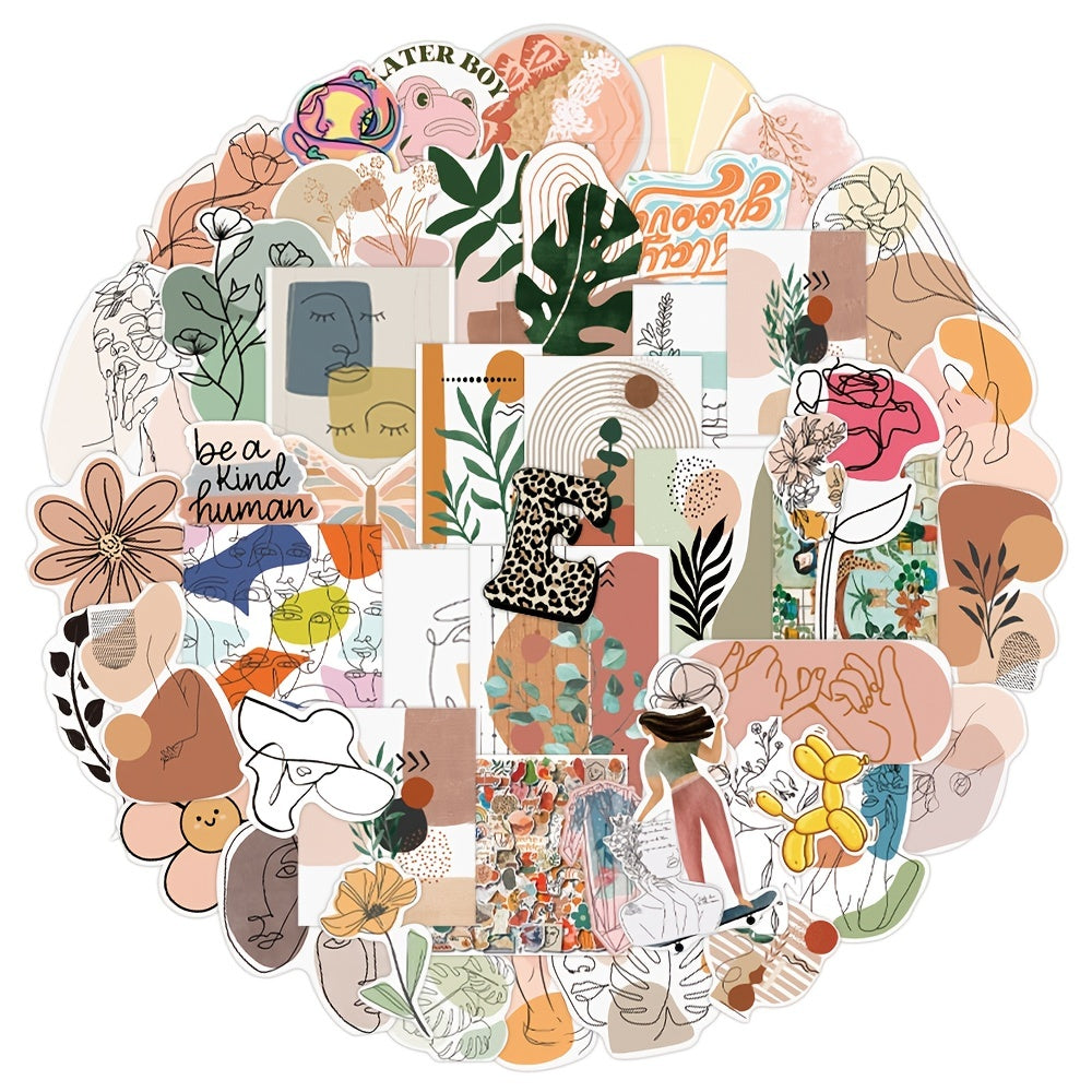 50pcs Vintage Art Painting Doodle Stickers Cartoon Decals