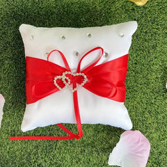 Heart Rhinestone Ring Pillow 10x10cm Wedding Anniversary Party Supplies