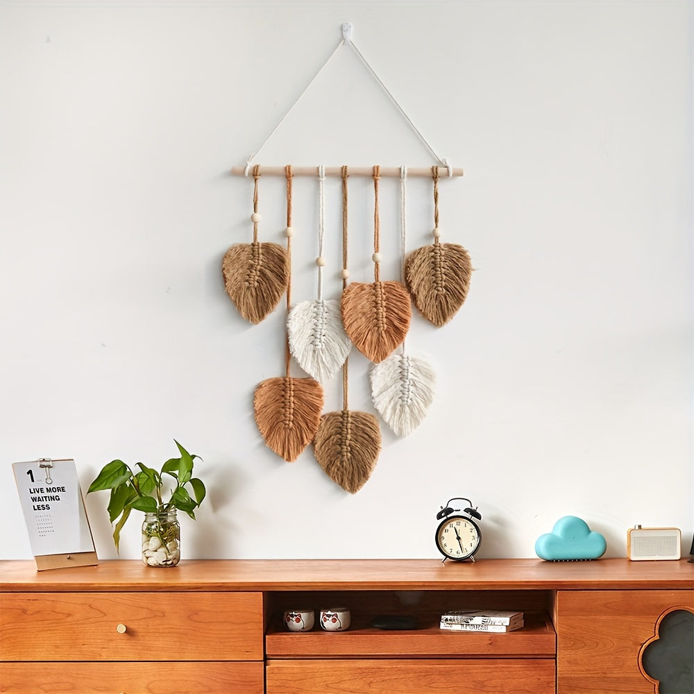 Handwoven Cotton Leaf Wall Hanging Bohemian Tapestry Home Decor