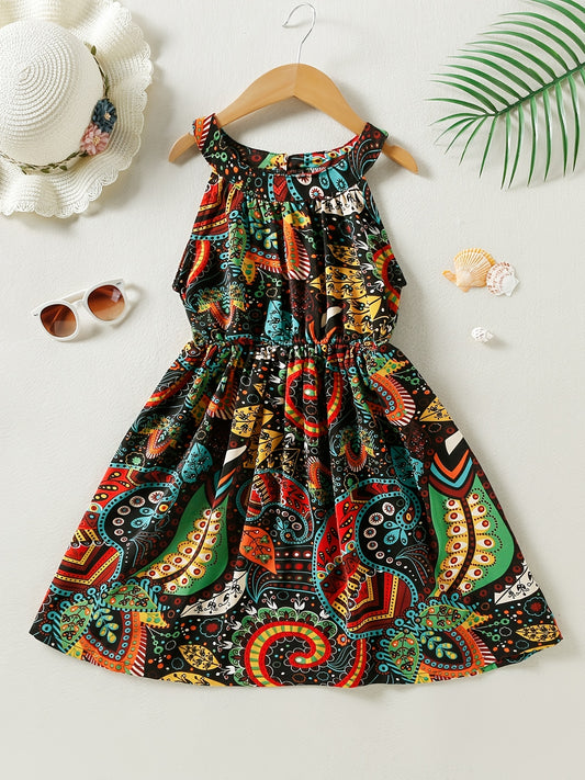 Girls Boho Graphic Casual Dress for Party Beach Vacation