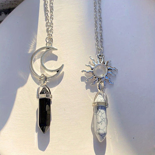 2 Pack Sun Moon Necklace Two Tone Crystal Pendant