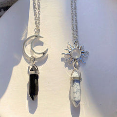2 Pack Sun Moon Necklace Two Tone Crystal Pendant