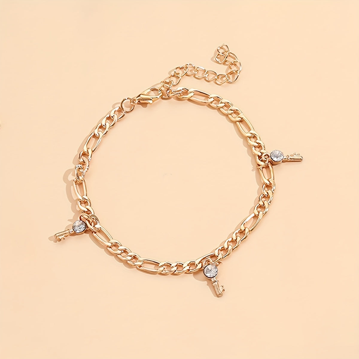 5 Pcs Stackable Chain Anklet Set with Key Tassel Pendant