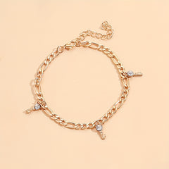 5 Pcs Stackable Chain Anklet Set with Key Tassel Pendant