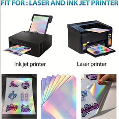 10 Sheets Holographic Glossy Sticker Paper A4 Self Adhesive Waterproof Inkjet
