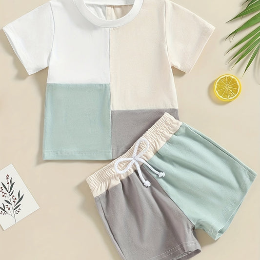2pcs Baby Boys Patchwork Top & Shorts Set for Summer