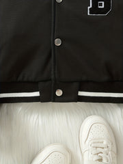 Girls' Leather Stitching Sleeves Baseball Jacket