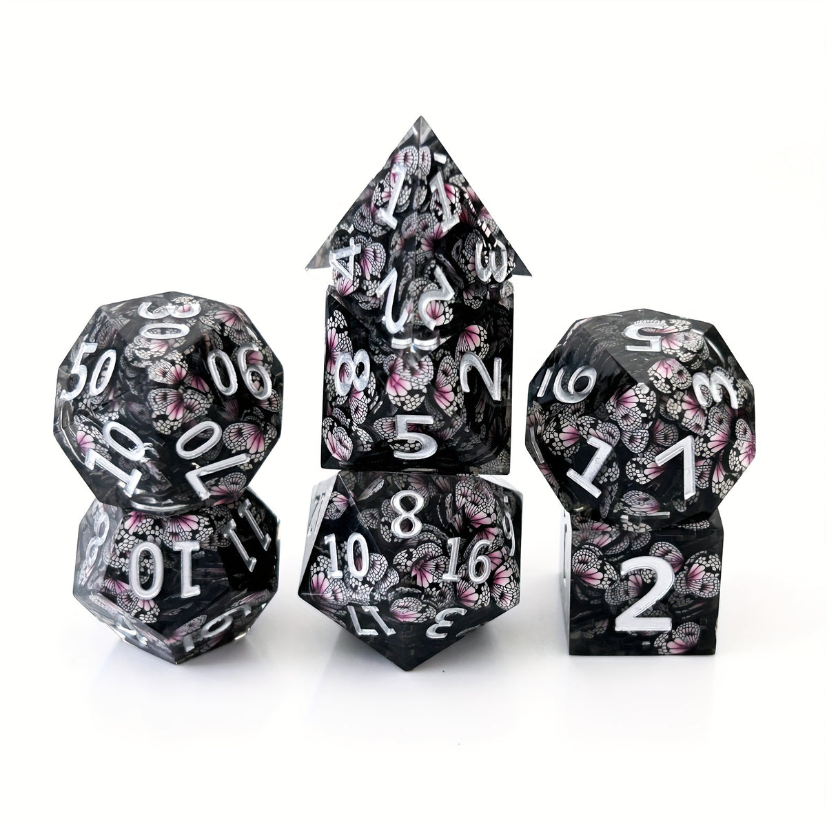 7pcs Butterfly Resin Polyhedral Dices For Table Games Gift