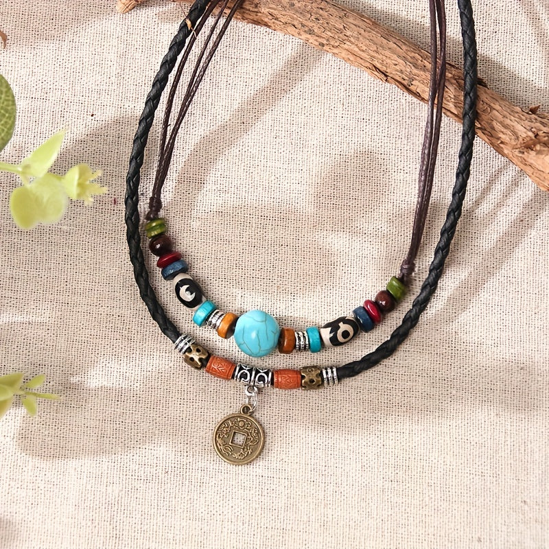 Boho Turquoise PU Leather Coin Necklace Party Favors