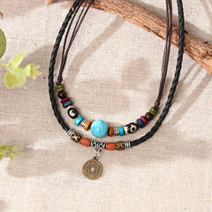 Boho Turquoise PU Leather Coin Necklace Party Favors