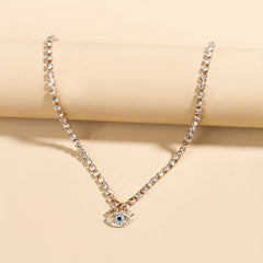 Vintage Evil's Eye Rhinestone Necklace, 18K Plated, Gift