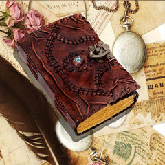 Vintage Leather Journal Antique Brown Deckle Edge Paper Embossed Cover