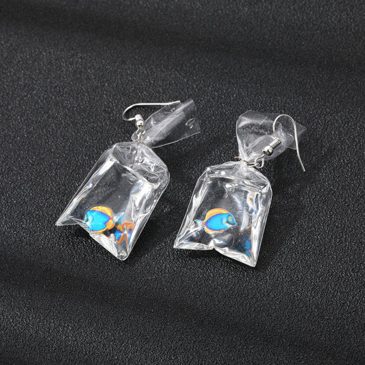 Goldfish Water Bag Drop Earrings Ocean Animal Pendant
