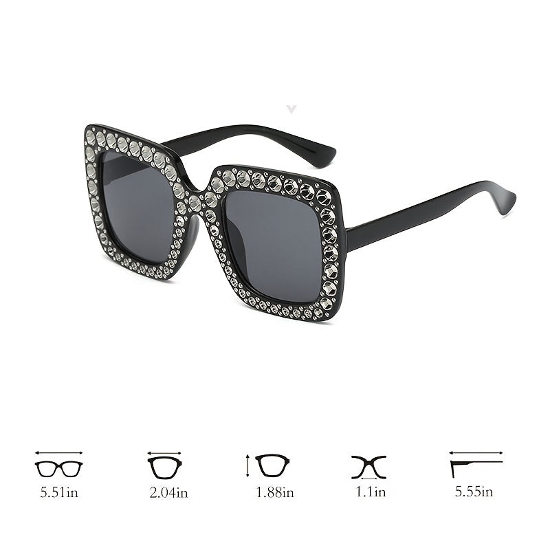 Large Rhinestone Square Frame Sunglasses Vintage Ladies Stylish