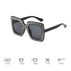 Large Rhinestone Square Frame Sunglasses Vintage Ladies Stylish