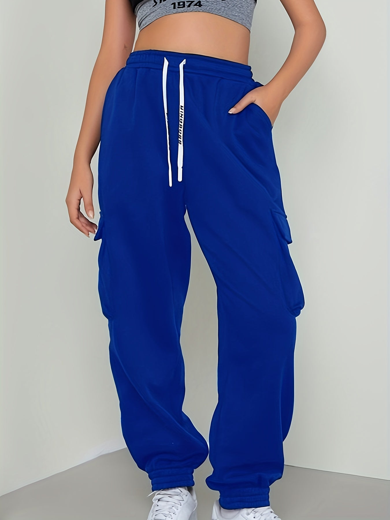  Solid Stretch Drawstring Joggers with Pockets