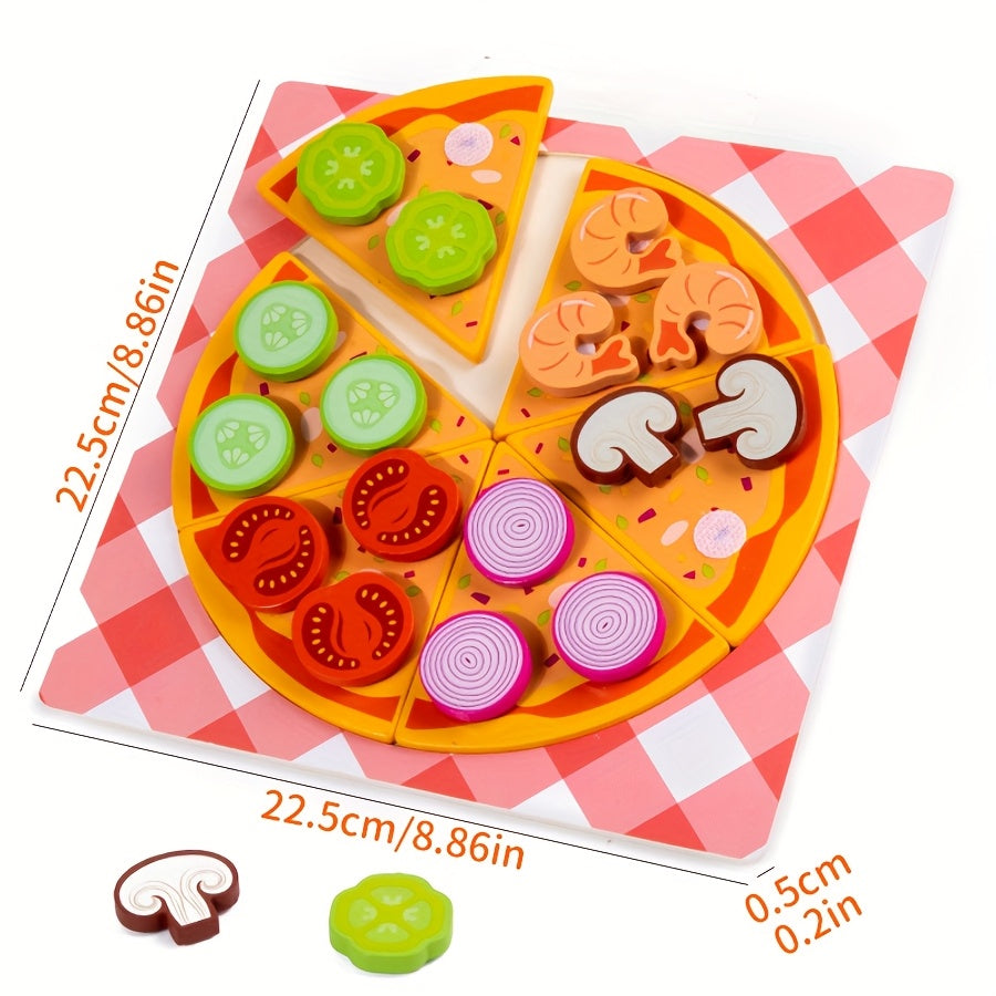 Wood Pizza Playset Double Layer with Colorful Toppings