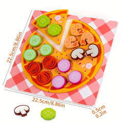 Wood Pizza Playset Double Layer with Colorful Toppings
